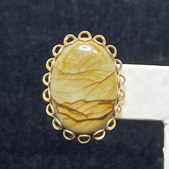 Vintage Gold Tone Oval Jasper Screw Back Earrings (3510) - Picture 2 of 8